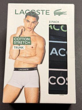 NWT Lacoste Cotton Stretch Trunk Style Boxer Brief - XL - Black - Set of 3